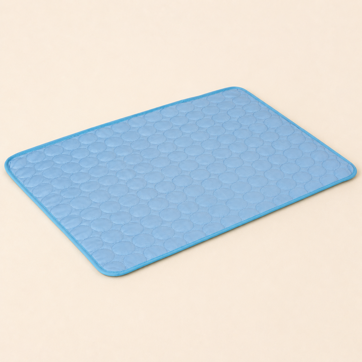 Blue Bupba Stay-Cool Dog Mat on a warm cream background